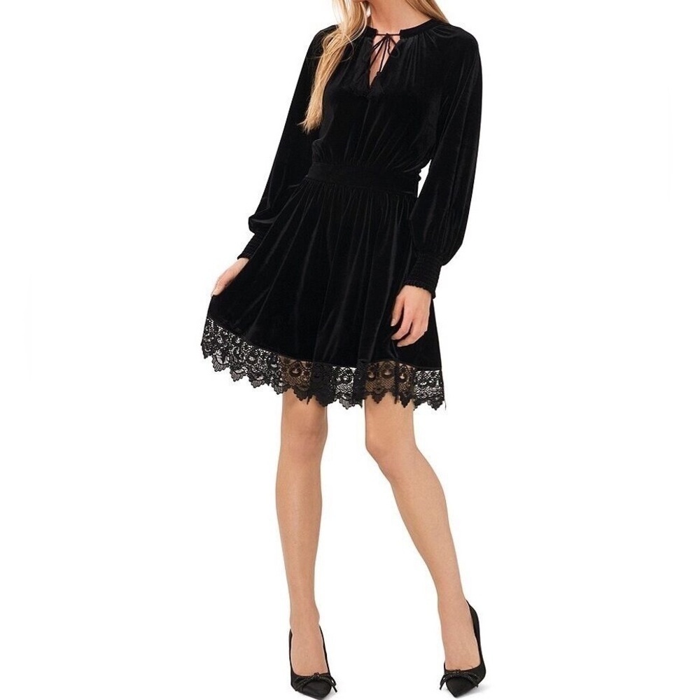 Chelsea and Violet lace trim black velvet dress - Picture 3 of 10